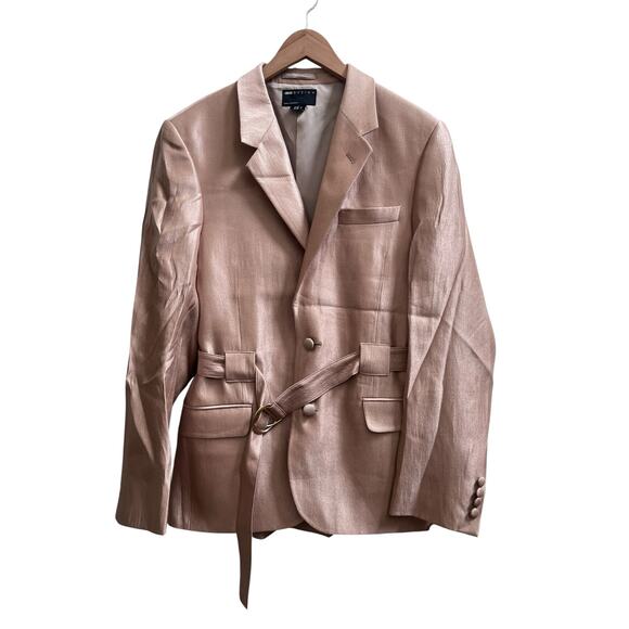 ASOS DESIGN Men’s Gold Metallic Slim Belted Suit Blazer Jacket Long Size 40 - Picture 2 of 9